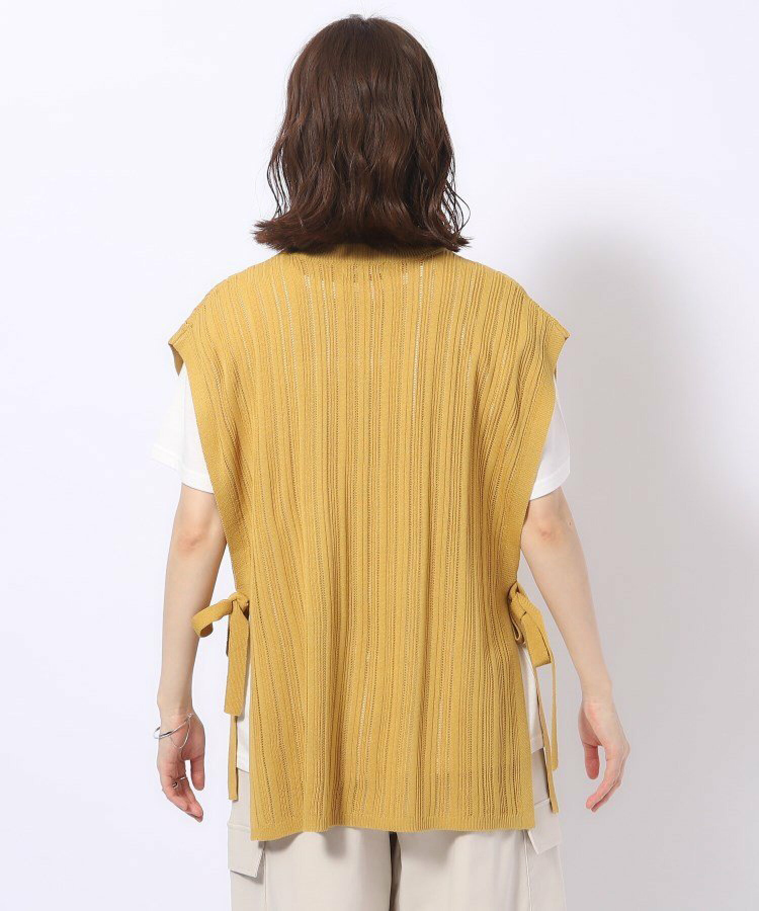 【2点セット】大人の抜け感 透かし編みベスト+インナーTシャツ
